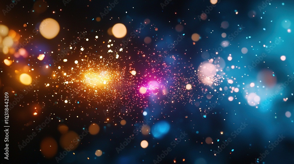 Obraz premium Panoramic New Year 2025 banner with vibrant fireworks bursting against a textured, rustic dark blue sky.