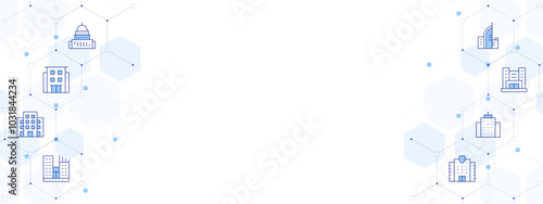 Building Banner Vector Illustration with Two-sided Icon Style. Line Duotone icon. Containing apartment, building, migration, company, government, condominium, buildings