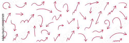 手書きの矢印アイコンのベクターイラストセット。方向、手描き、シンプル、やじるし	