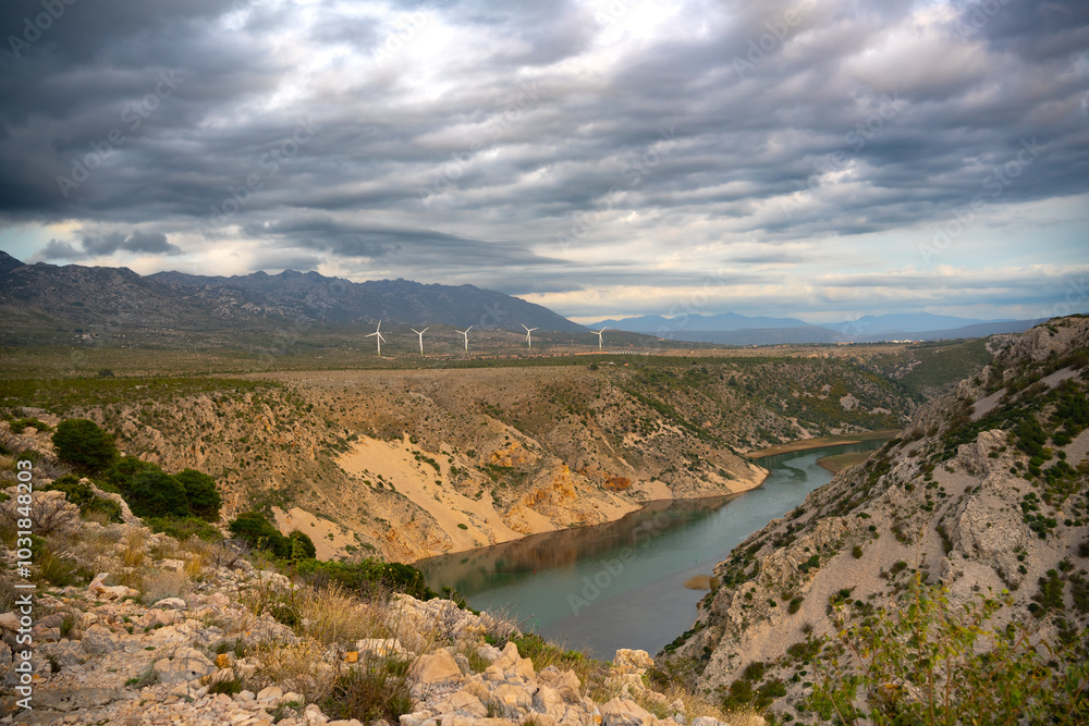 Wind Farm in the distance located near Zrmanja canyon, Croatia. Wind Farm in the distance located near Zrmanja canyon, Croatia.