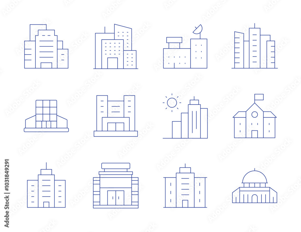Building icons. Thin Line style, editable stroke. sun, mall, building, buildings, company, department, dome of the rock, headquarter, headquarters, school Building icons. Thin Line style, editable stroke. sun, mall, building, buildings, company, department, dome of the rock, headquarter, headquarters, school