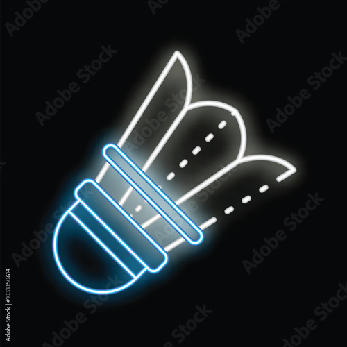 Blue and white neon shuttlecock glowing on a black background, representing the popular racquet sport of badminton