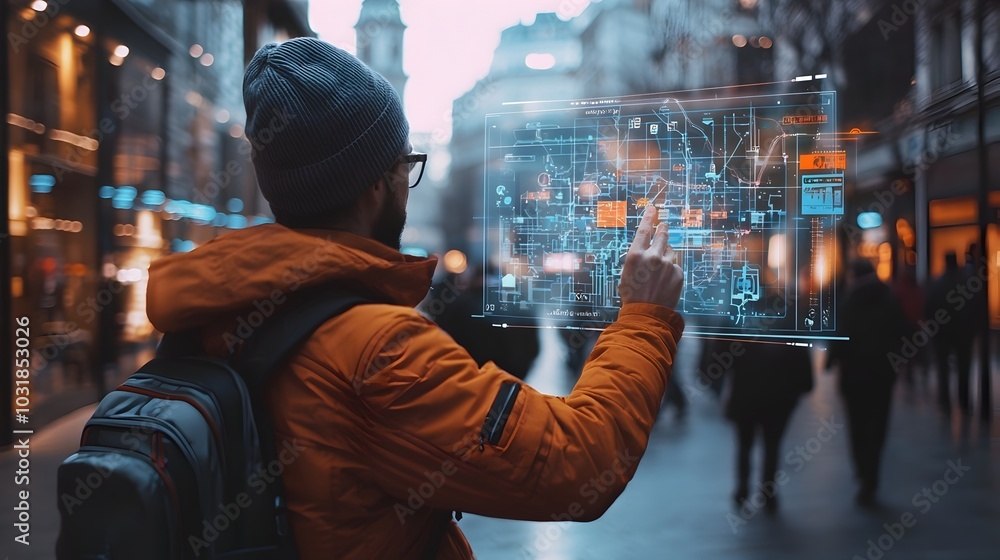 Traveler Using Futuristic Holographic Map Interface to Navigate a Smart City Traveler Using Futuristic Holographic Map Interface to Navigate a Smart City