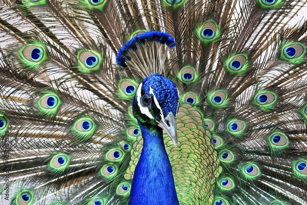 Obraz premium beautiful peacock head with a tuft close-up