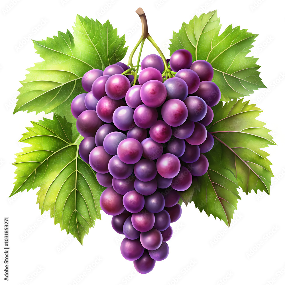 Fototapeta premium Grapes photos Bunch of grapes with leaf white background. 