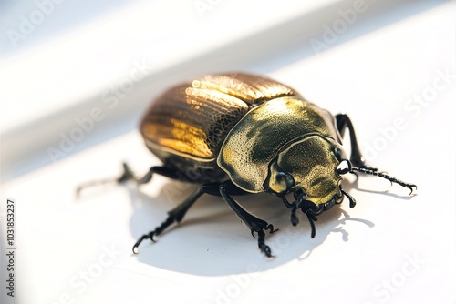 Beetle chalcosoma caucasus on white background photo