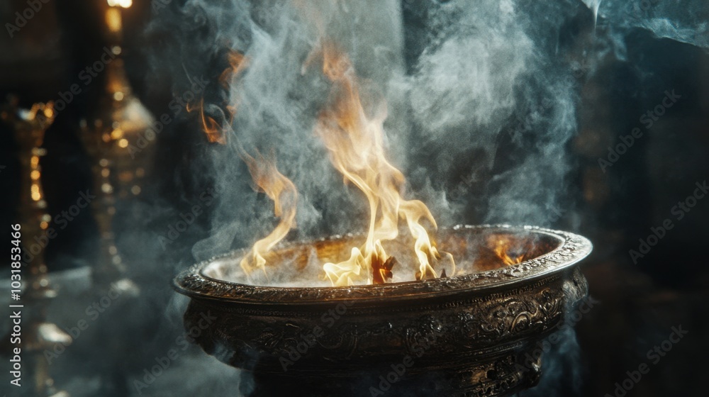 A detailed shot of burning incense, with the flames and smoke curling into the air. A detailed shot of burning incense, with the flames and smoke curling into the air.