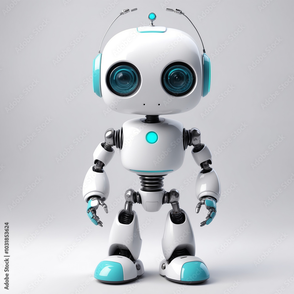 Quirky 3D Robot Asset: Fun Futuristic Figure Presented on Simple White Canvas Quirky 3D Robot Asset: Fun Futuristic Figure Presented on Simple White Canvas