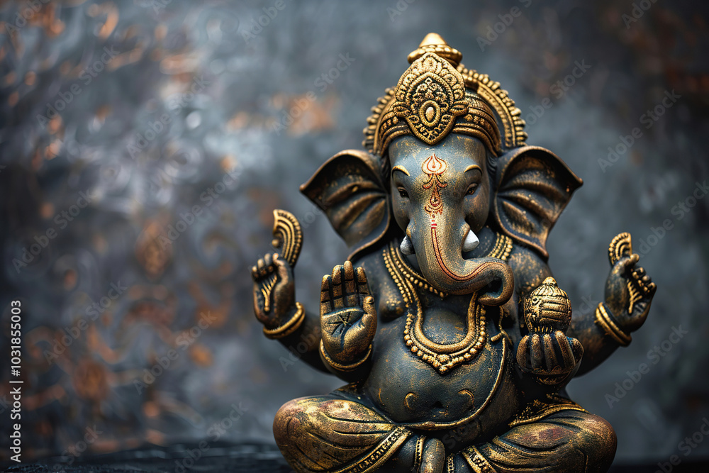 Fototapeta premium Beautiful greeting card with bright holiday composition for happy celebrate Ganesh Chaturthi