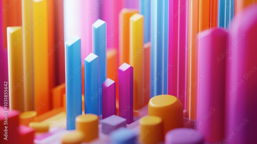 Colorful 3D Bar Graph Representation with Bright Shades Colorful 3D Bar Graph Representation with Bright Shades