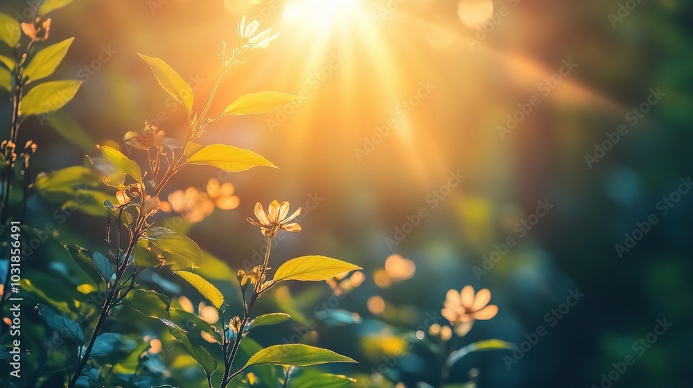 Obraz premium Bright Sunlight Over Green Leaves in Nature