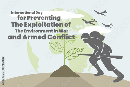 International day for preventing the exploitation of the environment in war and armed conflict poster illustration