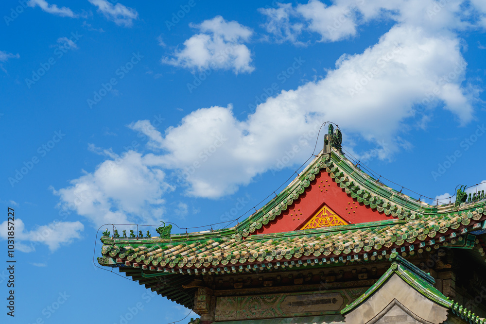 Decoration details of gates and palaces in the Temple of Heaven under blue sky, a major landmark and travel destination in Beijing, China Decoration details of gates and palaces in the Temple of Heaven under blue sky, a major landmark and travel destination in Beijing, China
