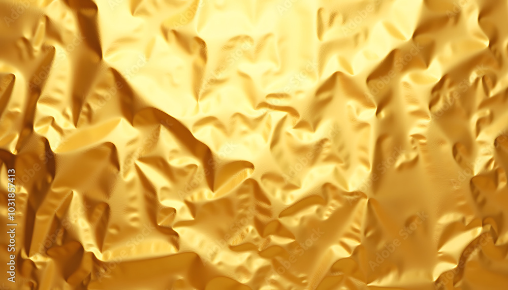 Obraz premium Wrinkled golden fabric texture, luxurious mood, shimmering surface