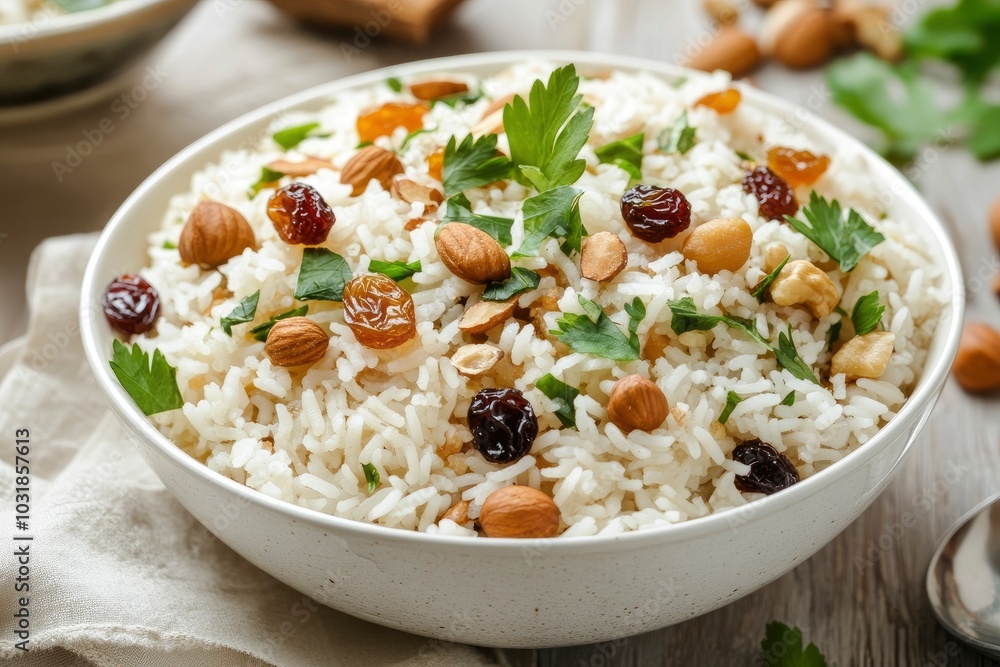 Uzbek pilaf with raisins and nuts - generative ai Uzbek pilaf with raisins and nuts - generative ai