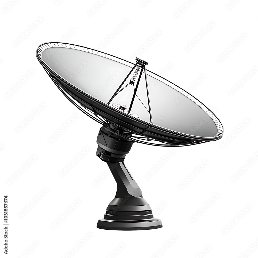 A satellite dish, representing communication technology for broadcasting signals and receiving data, isolated on a transparent background A satellite dish, representing communication technology for broadcasting signals and receiving data, isolated on a transparent background