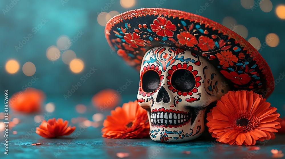 Skull with a Hat and Flowers
Skull with a Hat and Flowers