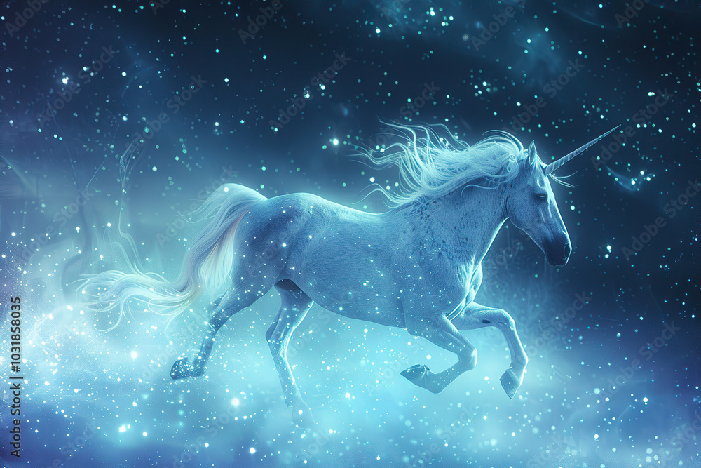 Fantastically beautiful mythological pink unicorn with long horn Fantastically beautiful mythological pink unicorn with long horn