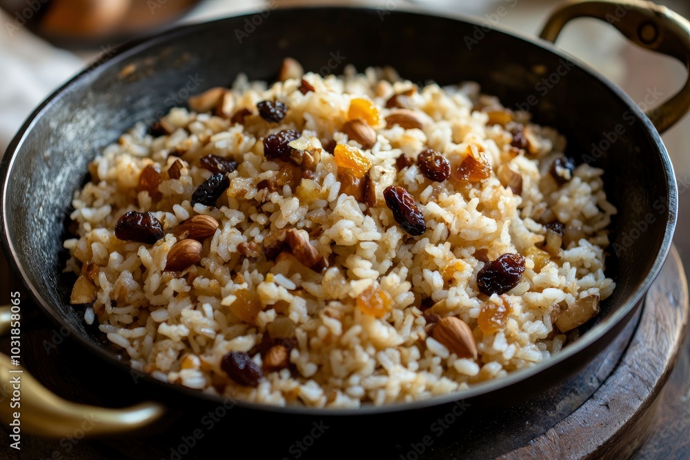 Uzbek pilaf with raisins and nuts - generative ai Uzbek pilaf with raisins and nuts - generative ai