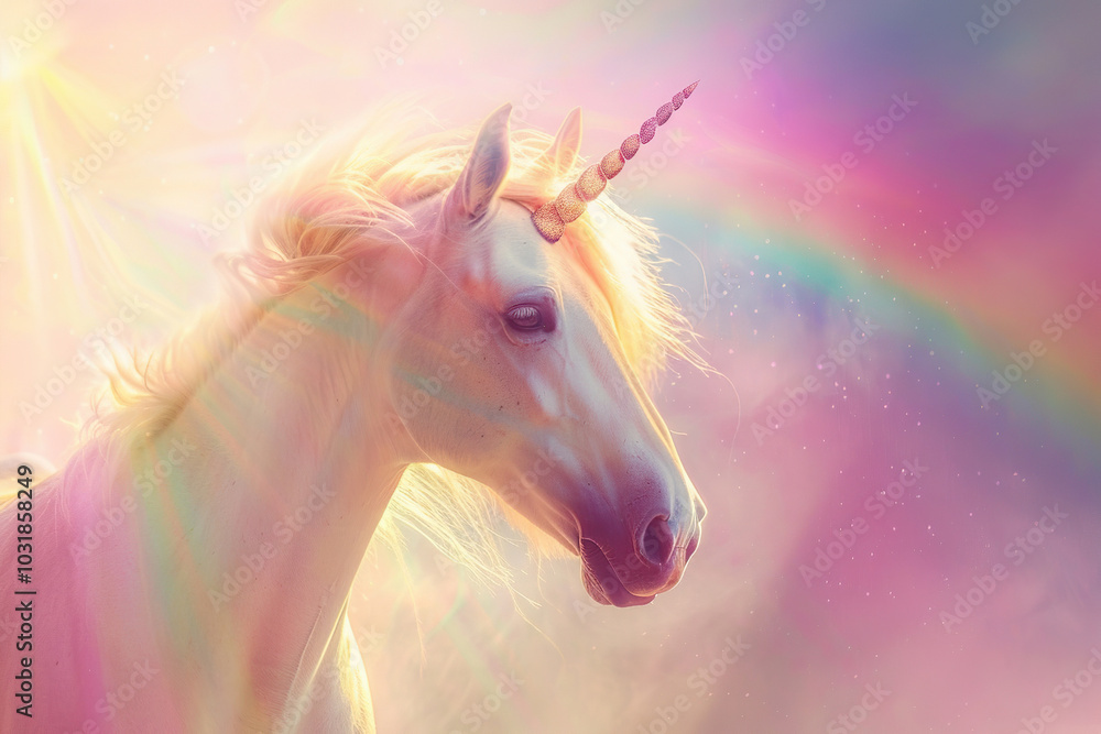 Fantastically beautiful mythological pink unicorn with long horn Fantastically beautiful mythological pink unicorn with long horn