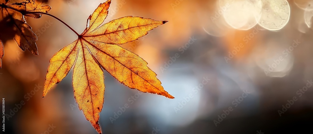 A tight shot of a tree leaf with lights in the background A tight shot of a tree leaf with lights in the background