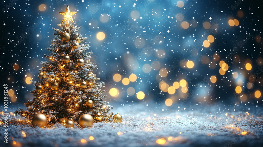 Christmas Abstract blurred bokeh background with elegant Christmas tree adorned with bokeh Christmas warm lights Christmas Abstract blurred bokeh background with elegant Christmas tree adorned with bokeh Christmas warm lights