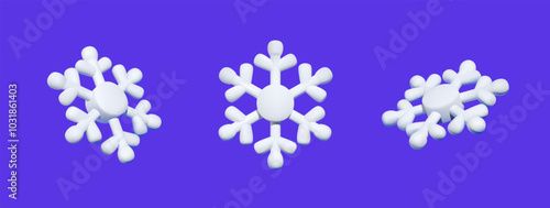 3D white snowflake icons.