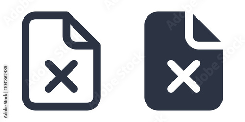File with Cross or Xmark simple icons set designed in filled, outline, line and stroke style
