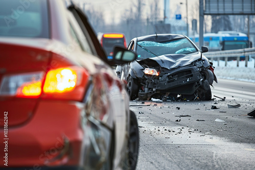 Collision of two vehicles involved in major accident on road with major damage