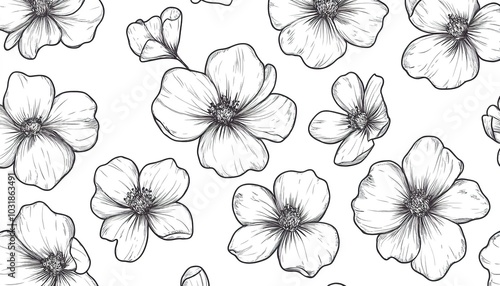 Black and White Floral Illustration Pattern textile background, Vintage Botanical modern floral stylish Design illustration for decoration, wall decor, wallpaper, cover, banner, poster, card