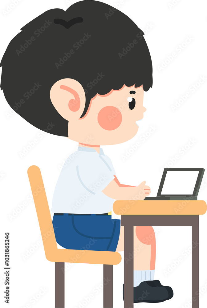 Kid boy students Using Laptop on table Kid boy students Using Laptop on table