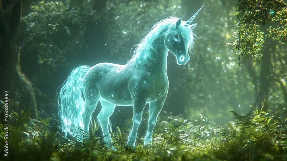 Whimsical Virtual Pet Unicorn in Magical Forest with Color Changing Abilities Whimsical Virtual Pet Unicorn in Magical Forest with Color Changing Abilities
