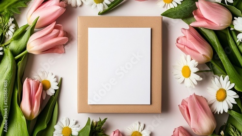 Wallpaper Mural Floral Women's Day mockup with a blank card nestled in a bouquet of vibrant pink roses, daisies, and tulips, perfect for a fresh, feminine, and celebratory design  Torontodigital.ca