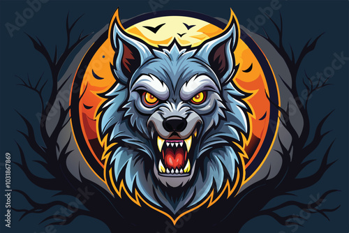 wolf in the dark vector illustration.
