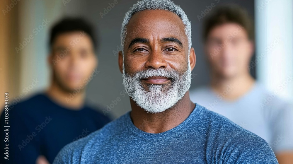 Elderly man sharing stories with younger men at a community center, warm light highlighting wisdom and intergenerational connection for International Men’s Day Elderly man sharing stories with younger men at a community center, warm light highlighting wisdom and intergenerational connection for International Men’s Day