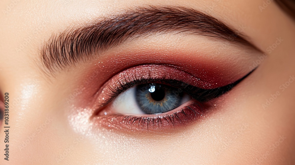 Beautiful burgundy eyeliner with a dramatic wing, paired with subtle shimmery gold eyeshadow, highlighting the rich, warm tones for a striking makeup look Beautiful burgundy eyeliner with a dramatic wing, paired with subtle shimmery gold eyeshadow, highlighting the rich, warm tones for a striking makeup look