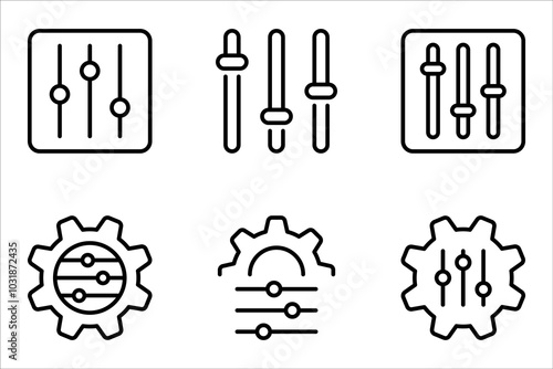 Adjustment linear icon set. Personal changes. System regulation. Switch level. vector illustration on white background