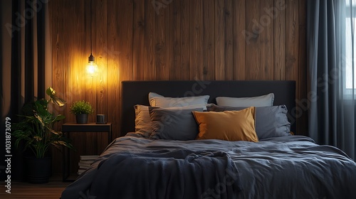 Wallpaper Mural Elegant and Cozy Modern Bedroom Interior Design with Stylish Decor, mockup, poster and Background Torontodigital.ca