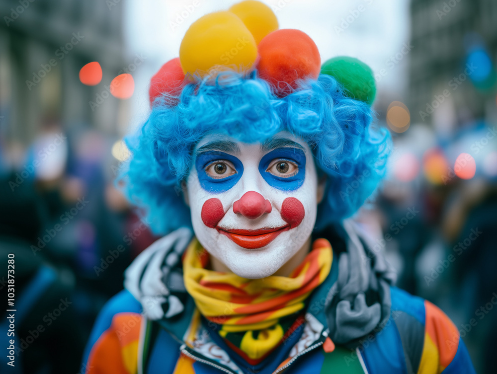Lustiger Fastnachtsnarr im Clown-Kostüm Lustiger Fastnachtsnarr im Clown-Kostüm