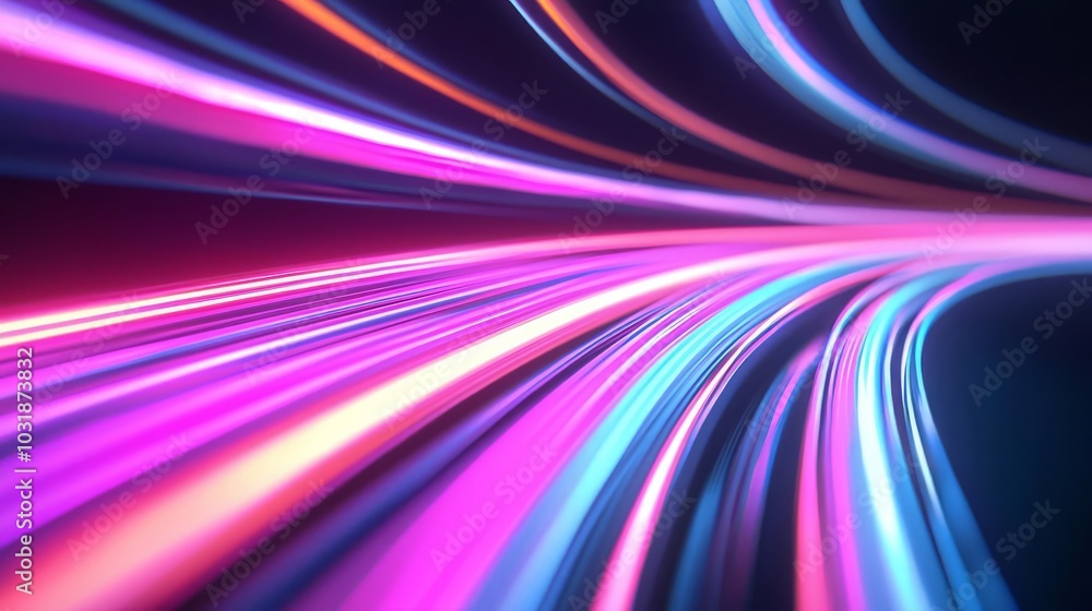 High-speed data transfer, vibrant light trails, 3D illustration High-speed data transfer, vibrant light trails, 3D illustration