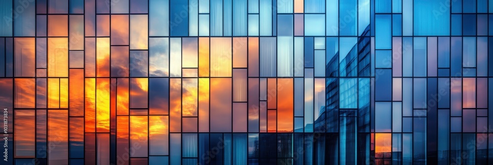A detailed close-up of a high-rise building with geometric patterns in ...