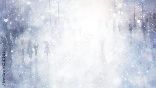 Wallpaper Mural watercolor drawing urban view of society in a snowfall, winter white background blizzard, christmas card abstract city Torontodigital.ca