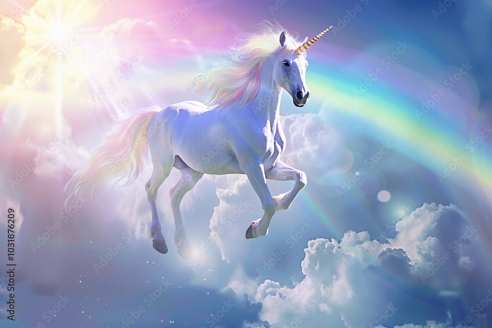 Fantastically beautiful mythological pink unicorn with long horn Fantastically beautiful mythological pink unicorn with long horn