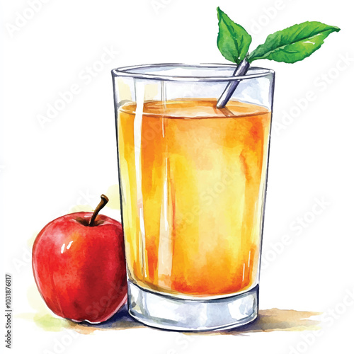 Apple juice watercolor clipart illustration