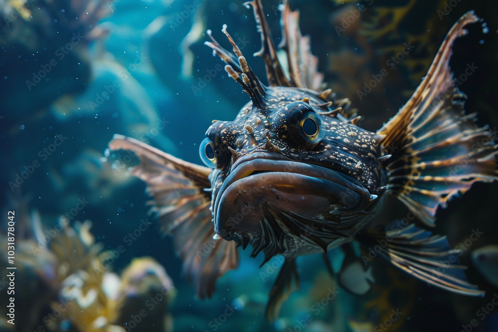 Terrifying scary sea monster in dark depths of deep ocean Terrifying scary sea monster in dark depths of deep ocean