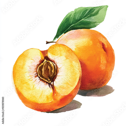 Apricot fruit watercolor clipart illustration