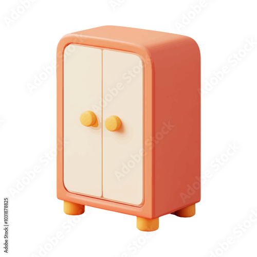 3D icon of a cute cabinet, simple design, isometric view, on a white  background