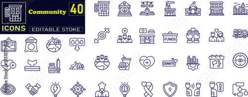 Community icon set. Containing people, friendship, social, diversity, village, relationships icons .