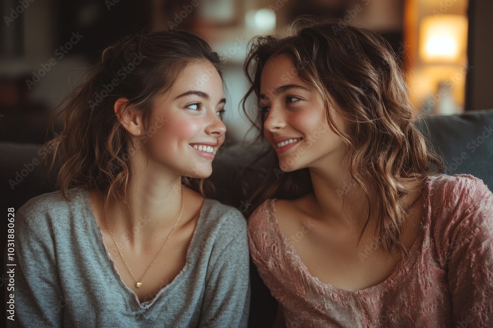 Mother sitting with teenage daughter, mom and teen girl talking and connecting. Healthy parent-teen relationships, Generative AI Mother sitting with teenage daughter, mom and teen girl talking and connecting. Healthy parent-teen relationships, Generative AI