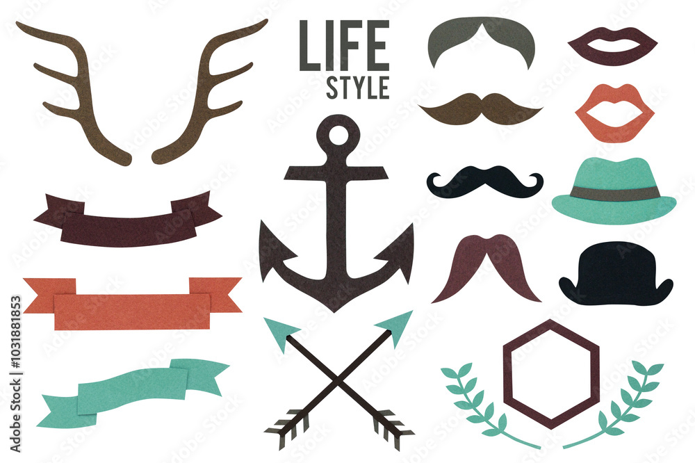 Hipster paper craft set design element Hipster paper craft set design element